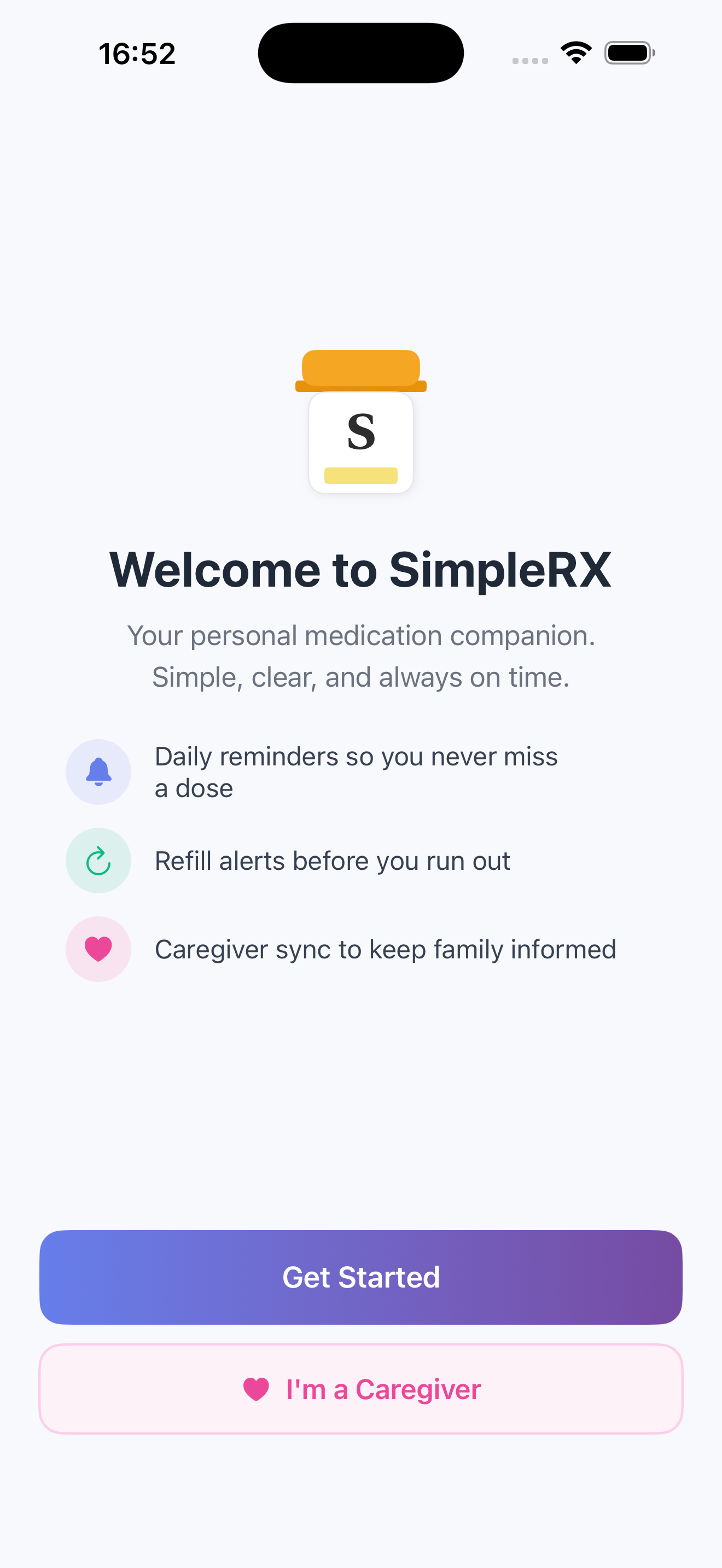 Welcome screen