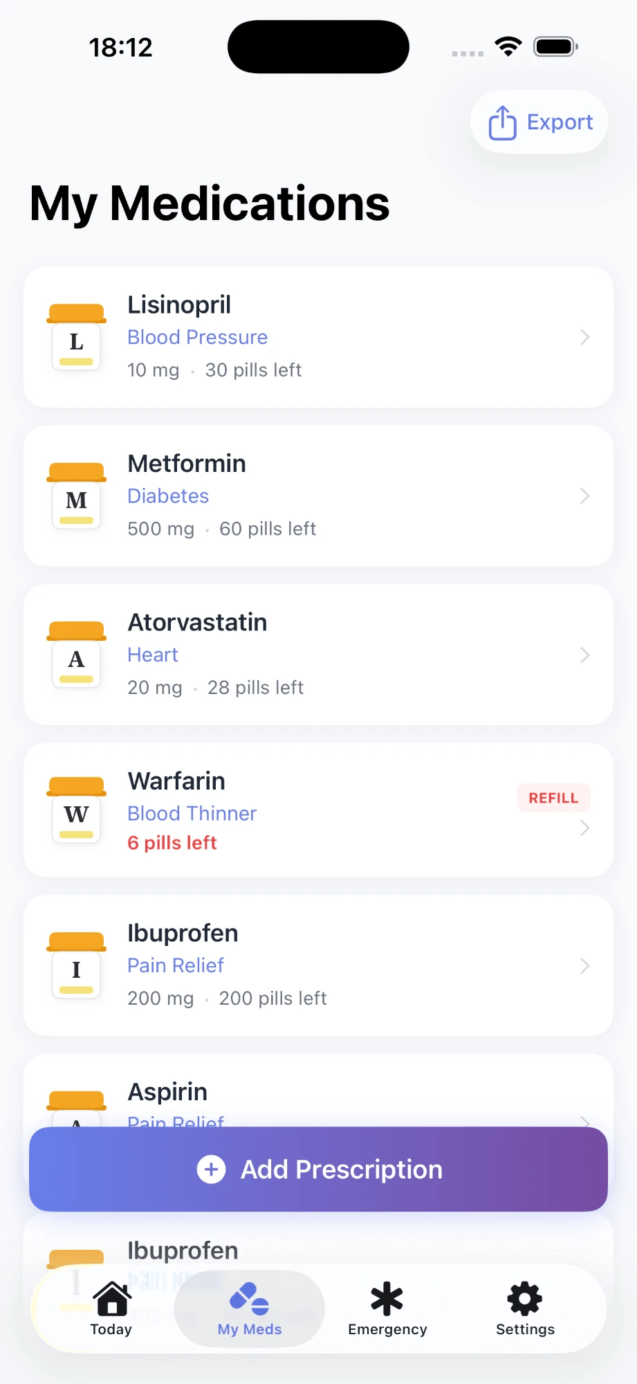 SimpleRX medications list